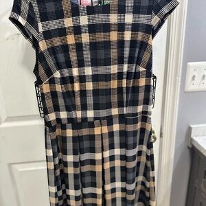 Studio One Black and Tan Pleated A-Line Mini Dress